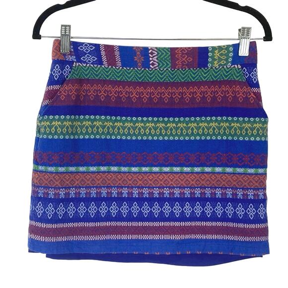 NWOT PIM+LARKIN Skirt S Aztec Blue Pink Stripe Vintage Y2K Boho Folk Pocket Zip
